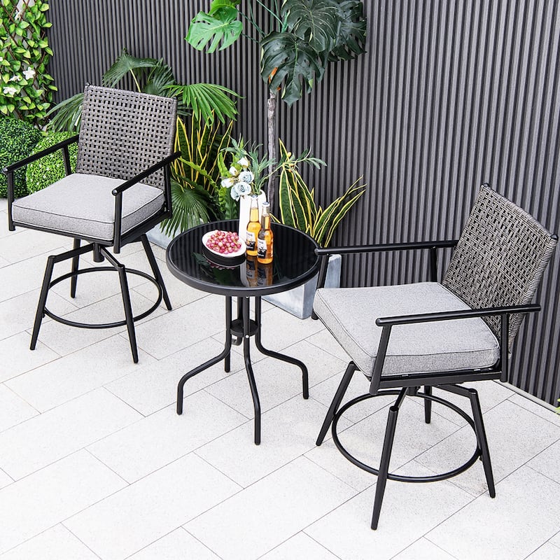 Gymax Patio Swivel Bar Stools Set of 2 Outdoor Counter Height Bar