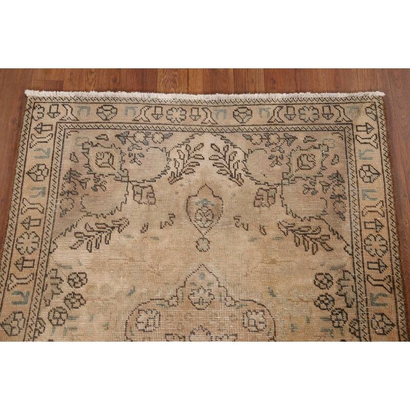 Hand Knotted Oriental 100% Wool Carpet Traditional Floral Yellow & Gold Tabriz Area Rug - 4' 8'' X 3' 1''