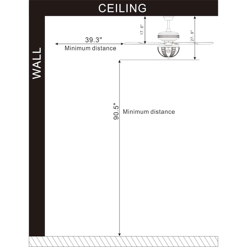 Santana 52 Inch Chrome Polished Finish Mid-Century style Ceiling Crystal Fan with Remote