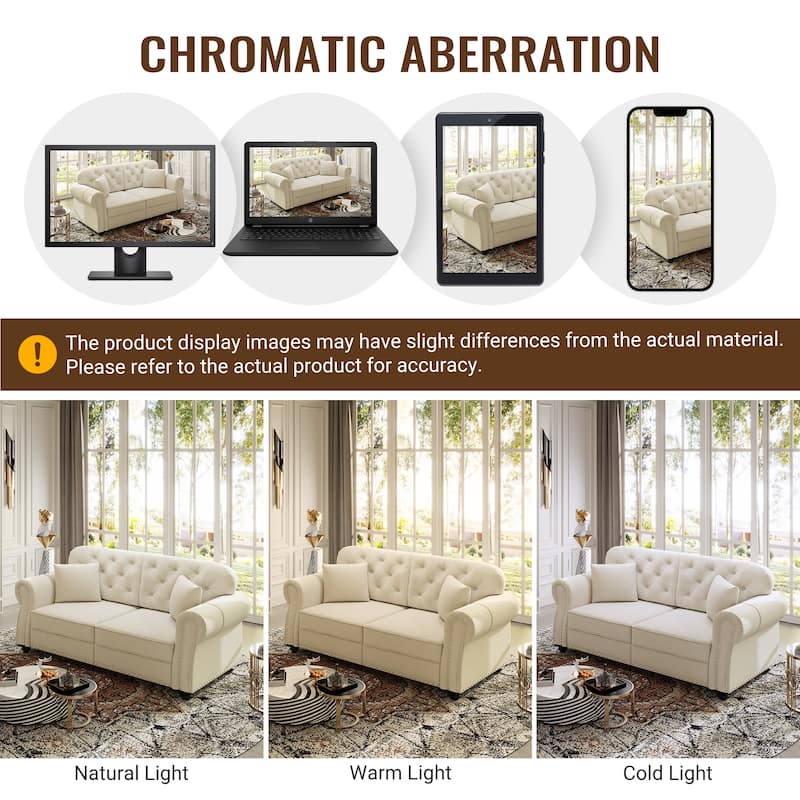 Velvet Chaise Lounge Chair with Ottoman, Mid-Century Modern Chesterfield Single Sofa Chair with Rolled Arms & Nailhead Trim