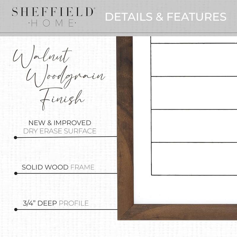 Sheffield Home Set of Two Family Planner Dry Erase Boards Featuring, Shopping List, Weekly Meal Planner and Notes, 9x21 Inch