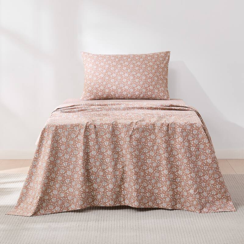 Lush Decor Zara Floral Block Cotton Sheet Set - Terracotta - Twin