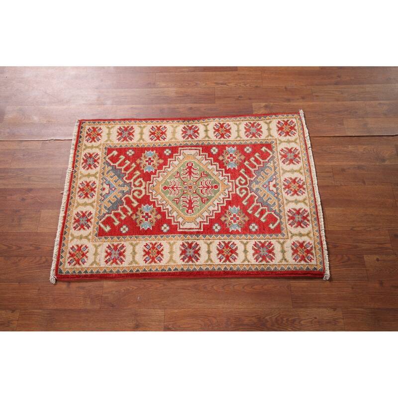 Geometric Kazak Oriental Accent Rug Hand-Knotted Wool Carpet - 2'1" x 2'11"
