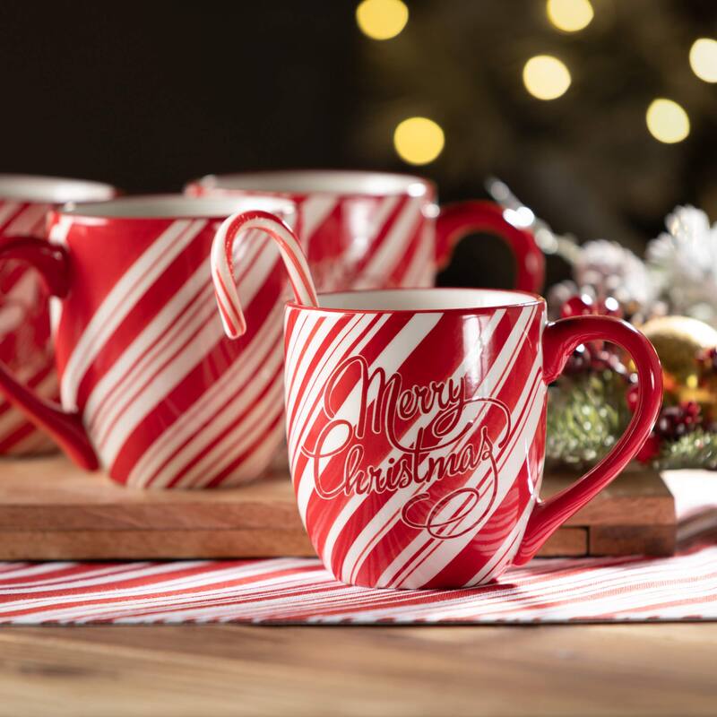 4.5"H Sullivans Merry Christmas Mug Set of 4, Red & White