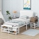preview thumbnail 1 of 17, Twin size Metal Platform Bed with Two-Tier Storage Shelves, Wooden Storage Cabinet White
