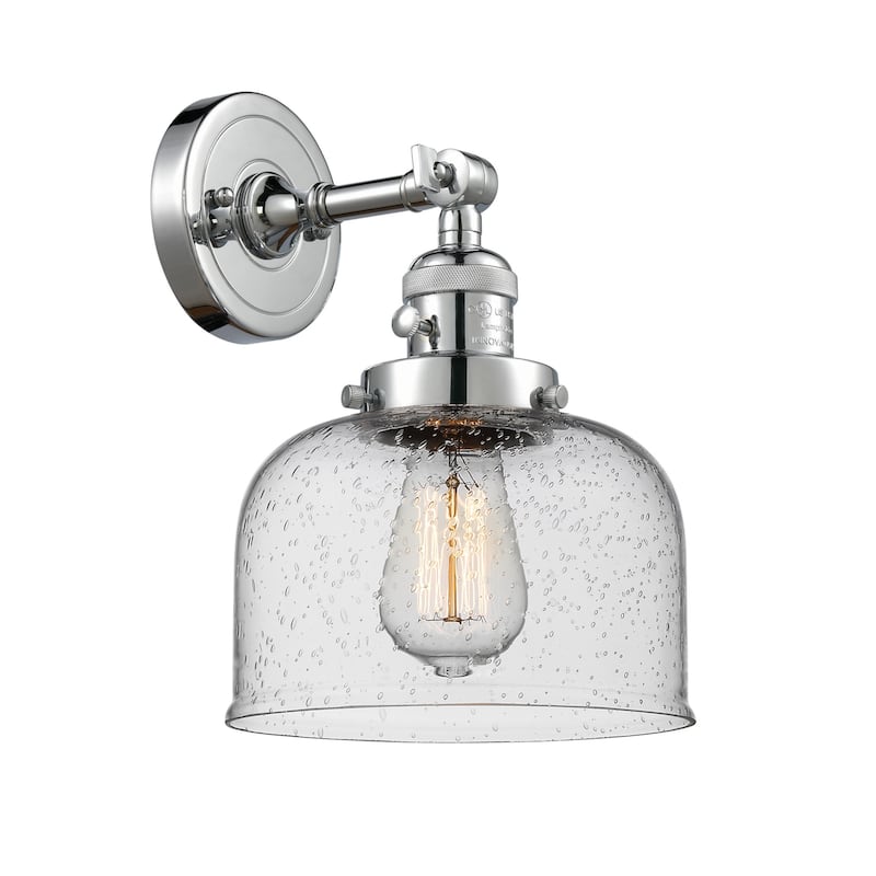 Innovations Lighting Large Bell Single Light 12" Tall Bathroom Sconce - Polished Chrome / Seedy