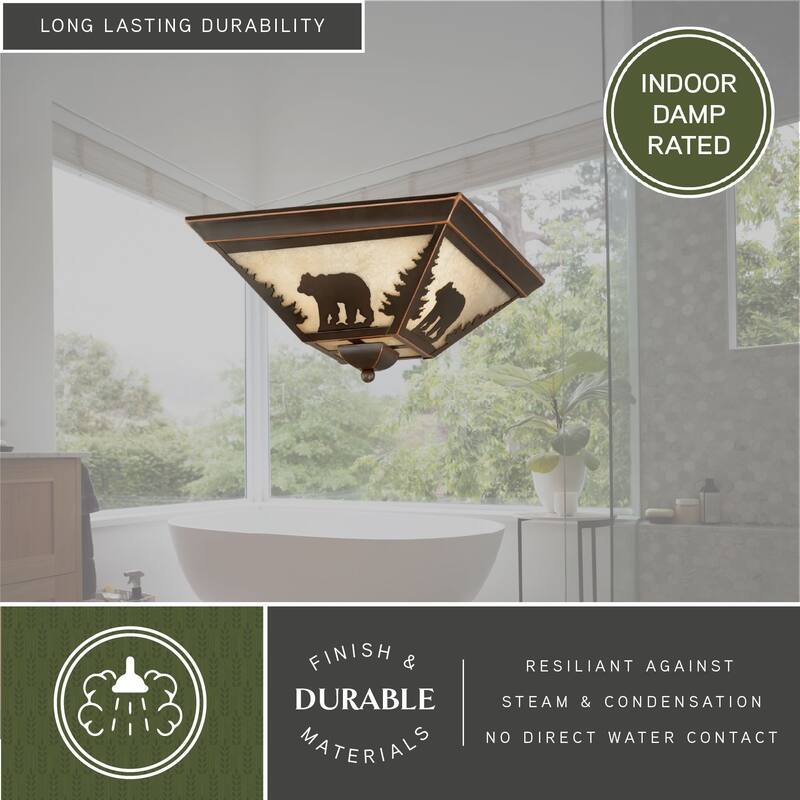 Bozeman 14-in W Bronze Rustic Bear Flush Mount Ceiling Light Fixture - 14-in W x 5.75-in H x 14-in D