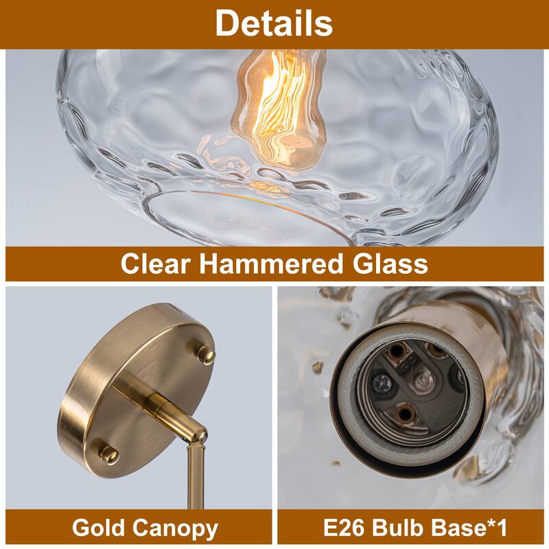 Starsky Modern 1-Light Clear Hammered Glass Kitchen Island Pendant Light