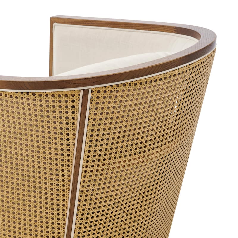 NPD Furniture Marilyn Linen Swivel Accent Arm Chair with Rattan
