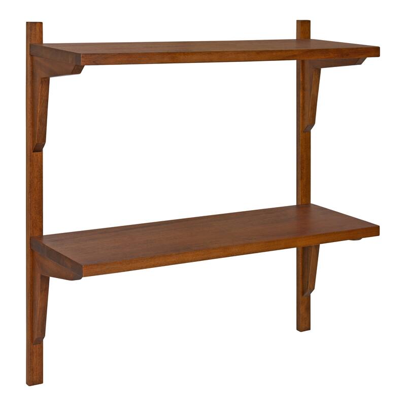 Kate and Laurel Meridien Mid-Century Wall Shelves - 24x8x24 - Walnut Brown