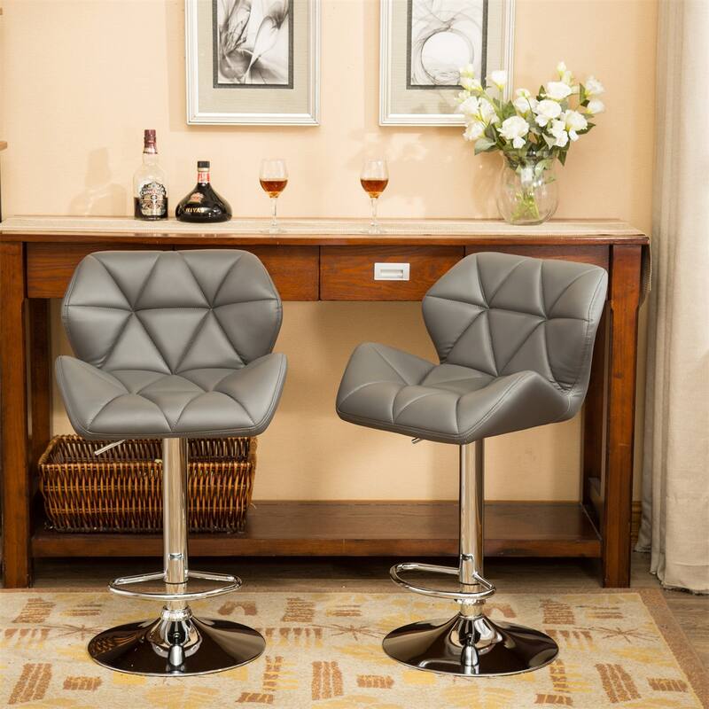 Contemporary Tufted Adjustable Height Hidraulic Bar Stools, Set of 2