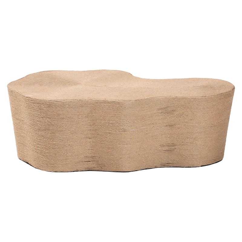 Edna Natural Jute Coffee Table - Textured Handwoven Irregular Shape Cocktail Table for Living Room or Lounge