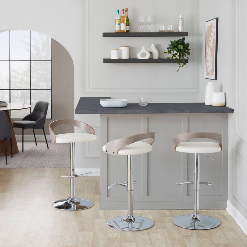 Grotto Adjustable Barstool with Chrome Base- Set Of 3