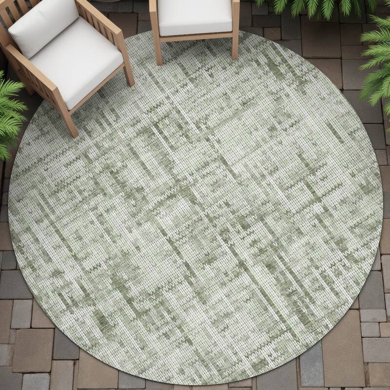 Machine Washable Indoor/Outdoor Modern Crosshatch Chantille Rug - Green - 8' x 8'