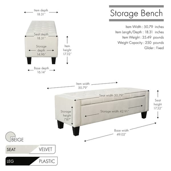 dimension image slide 1 of 2, Porthos Home Warren Velvet Button Tufted Storage Bench