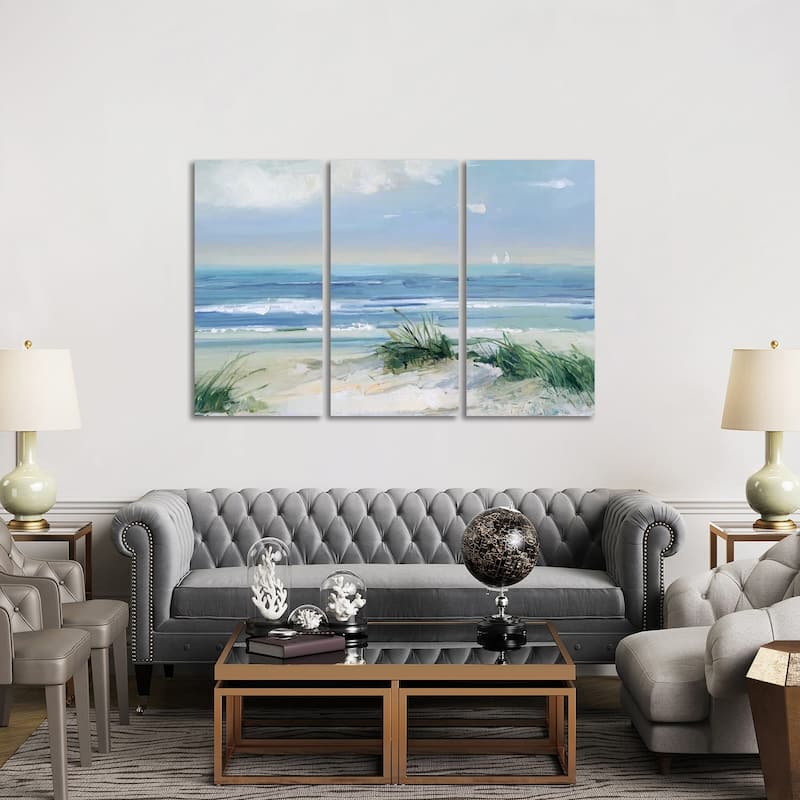 iCanvas "Coastal Breezes" by Sally Swatland 3-Piece Canvas Wall Art Set - 40x60x1.5