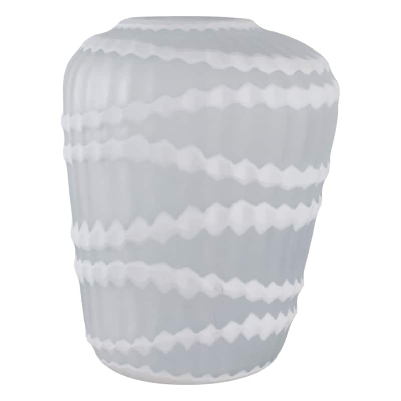 Glass Vase Carved Vertical Strips Pattern Finish Centerpiece Tabletop