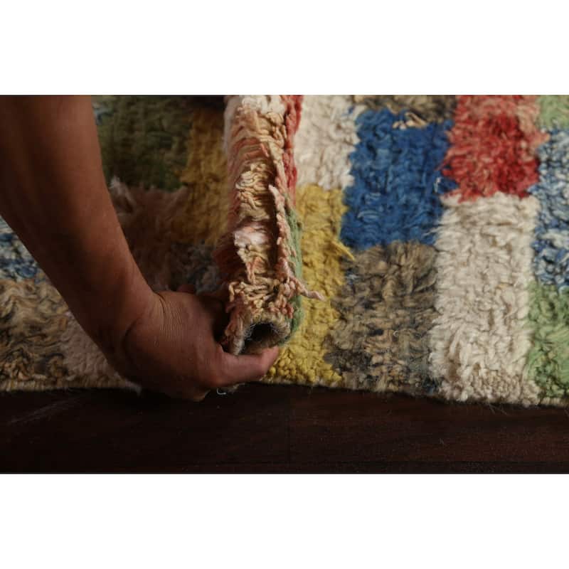Checkered Moroccan Oriental Area Rug Wool Handmade Living Room Carpet - 9'11" x 14'7"
