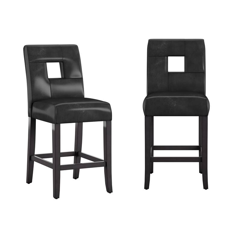 Brda Keyhole Counter Height High Back Stools (Set of 2) - Stool - Black-Leather