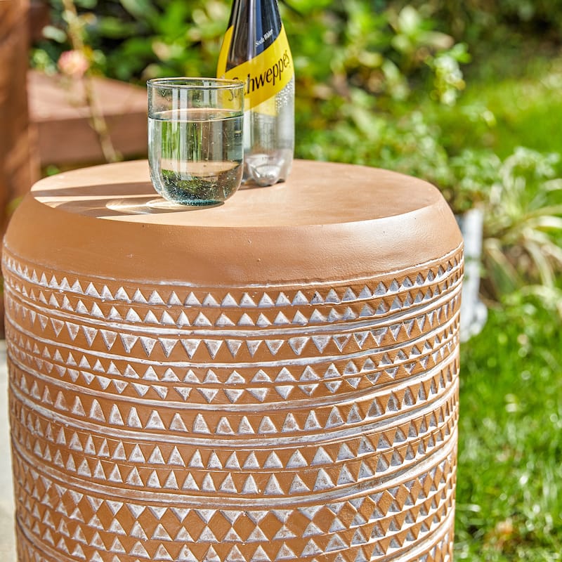 Glitzhome 18"H Modern MGO Faux Drum Garden Stool Plant Stand Accent Table