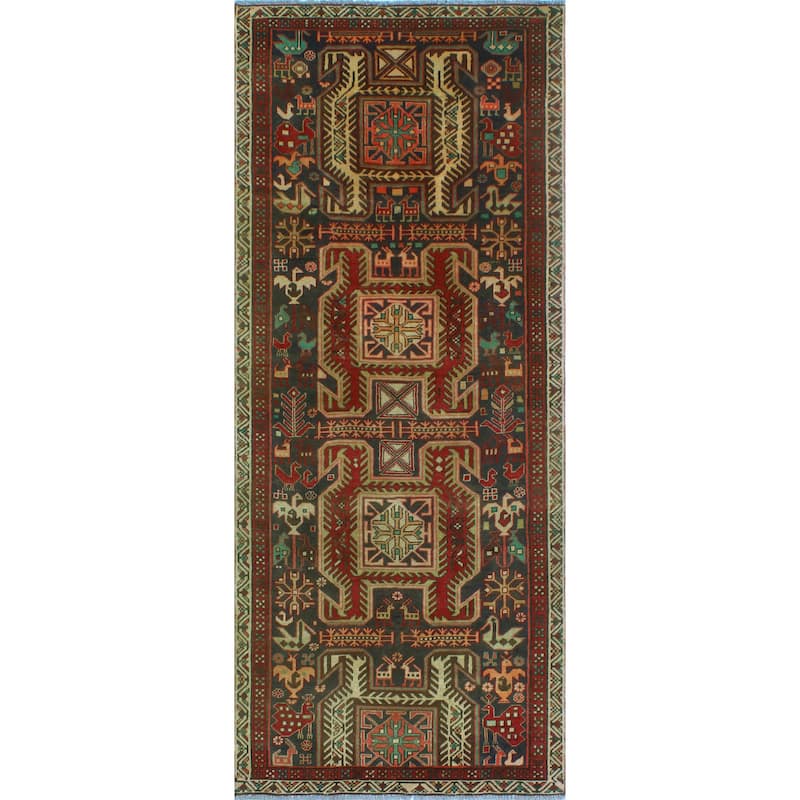 Fine Vintage Distressed Lynsey Charcoal/Red Runner - 3'8" x 8'10"