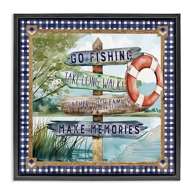 Stupell Plaid Border Lake Sign Framed Floater Canvas Wall Art Design By Nicole DeCamp