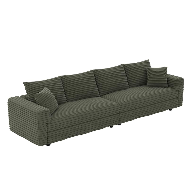 102.4" Corduroy Couch with Ottomans, 4 Seat Convertible Modular Sectional Sofa, Upholstered Couches with Pillows for Living Room