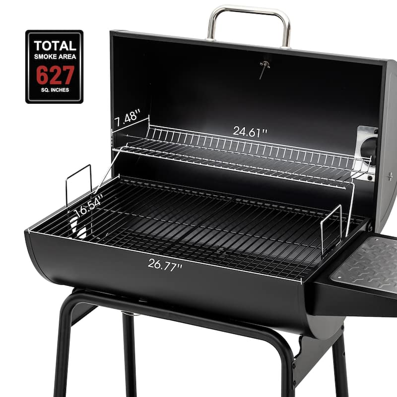 Royal Gourmet CC1830 30-Inch Barrel Charcoal Grill with Side Table, 627 Square Inches, Black