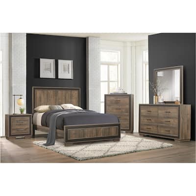 Shelli 5 Piece Mahogany Rustic Modern Panel Bedroom Set
