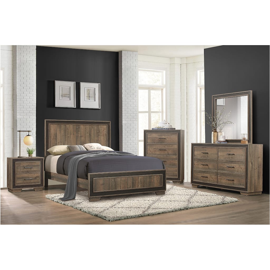 Shelli 5 Piece Mahogany Rustic Modern Panel Bedroom Set