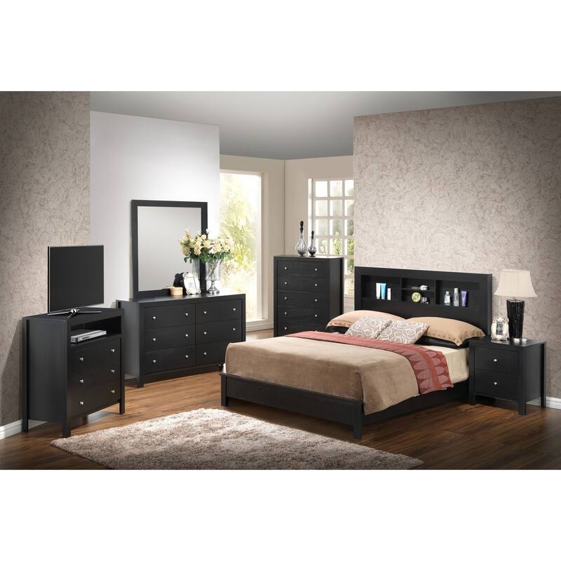 Stylish Transitional Black Bed with Sleek Finish, 87inchD for Comfort