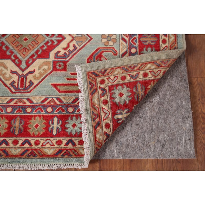 Hand Knotted Oriental 100% Wool Carpet Traditional Geometric Navy Blue & Blues Kazak Area Rug - 5' 10'' X 4' 0''