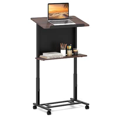 Gymax Rolling Podium Stand 40.5''-49'' Height Adjustable Lectern Table