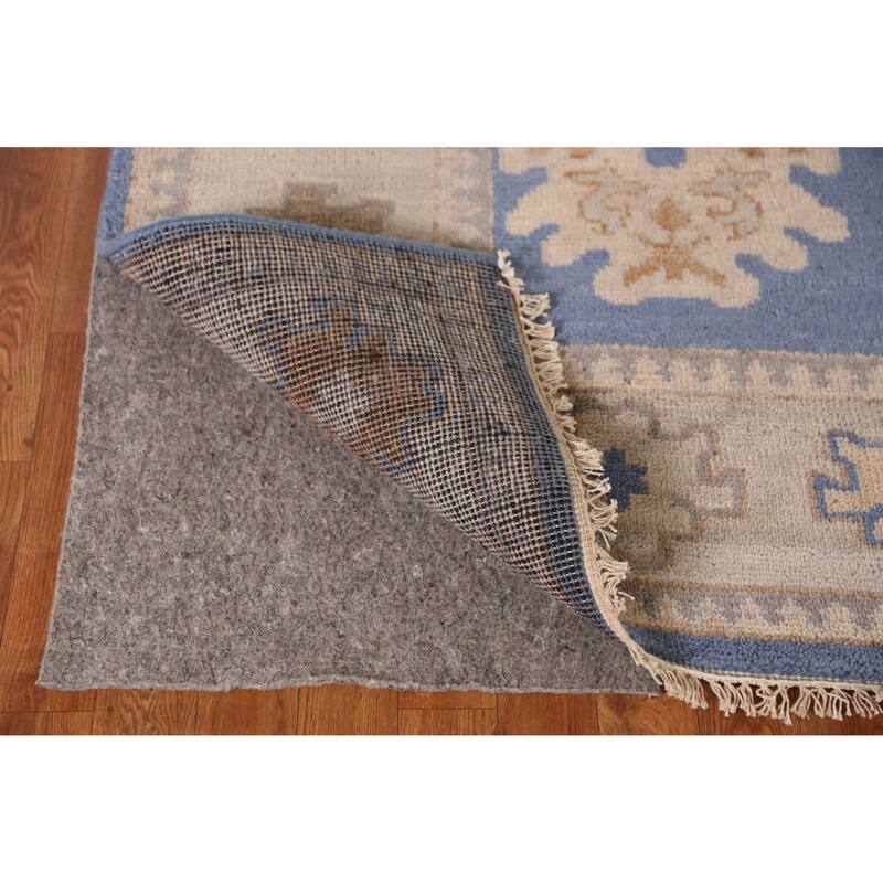 Blue Geometric Oushak Area Rug Hand-Knotted Oriental Wool Carpet - 8'3" x 9'10"