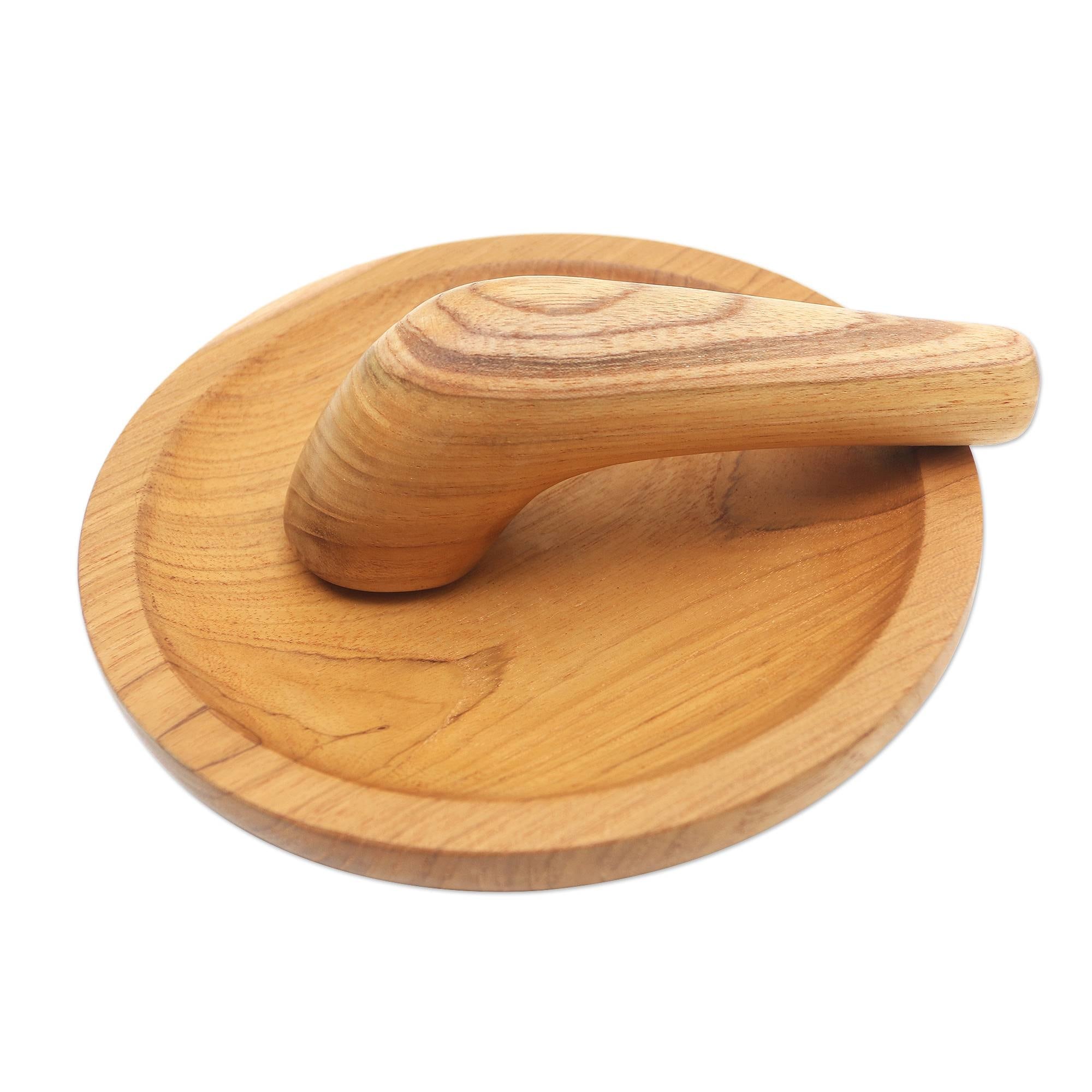Novica Handmade Crushed Teak Wood Mortar And Pestle - 0.8" H x 7.75" D