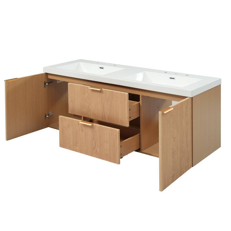 59.3 Inch Floating Double Sink Bathroom Vanity with SMC Resin Top, Wall Mounted Storage Cabinet for Large Bathrooms