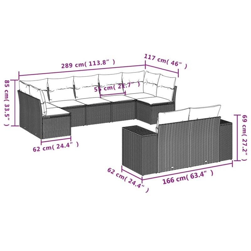 vidaXL Patio Sofa Set with Cushions Outdoor Conversation Furniture Poly Rattan