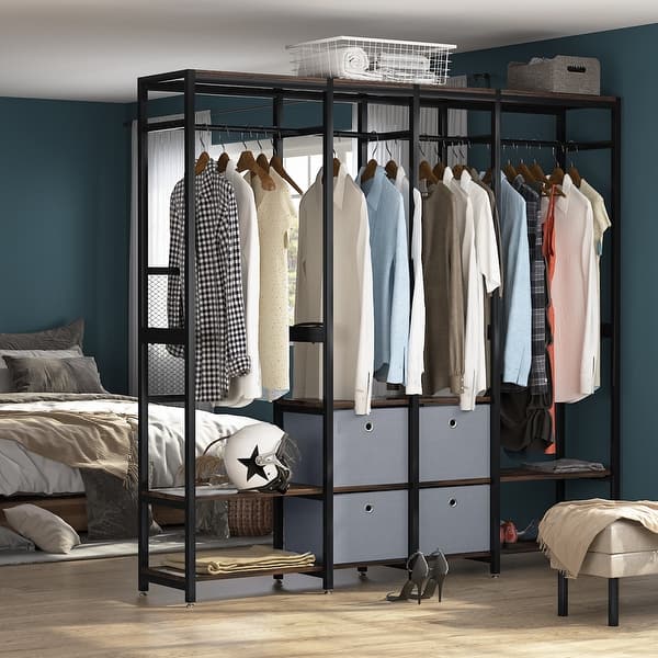 Tribesigns L-Shaped Freestanding Closet Organizer with Shoe Bench