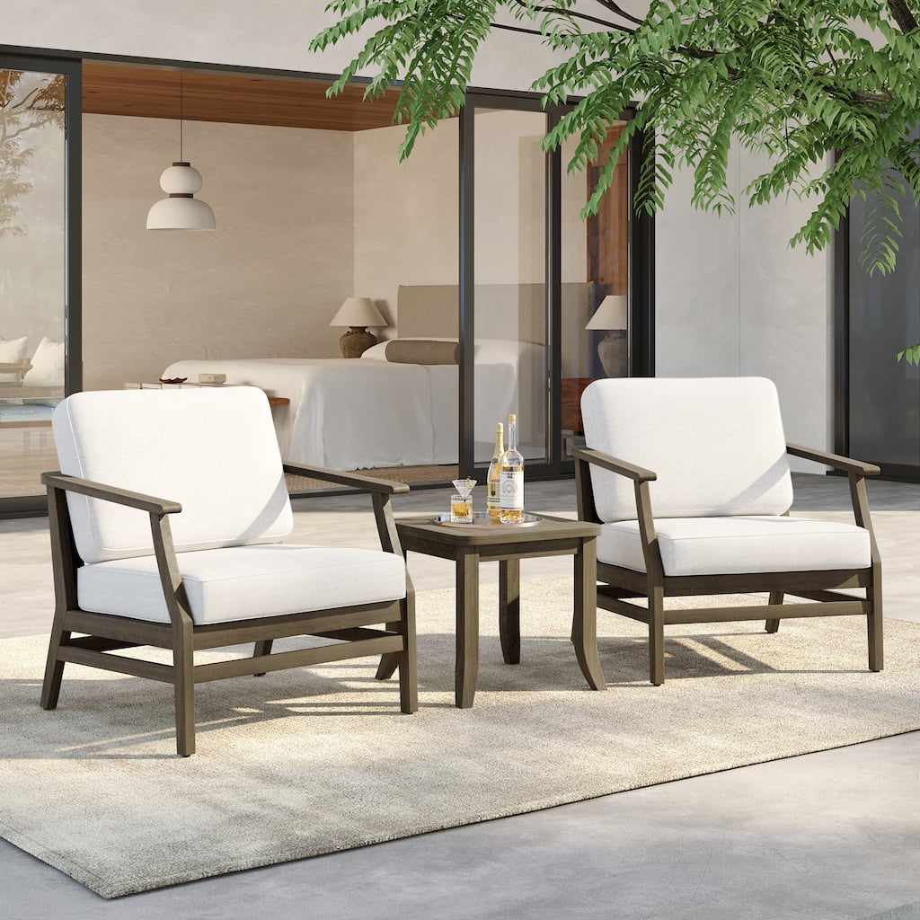 3 Set Outdoor Teak Wood Club Chairs with Side Table