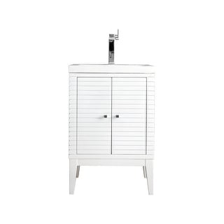 James Martin Vanities Linden 24" Single Vanity Cabinet, with White Glossy Composite Countertop