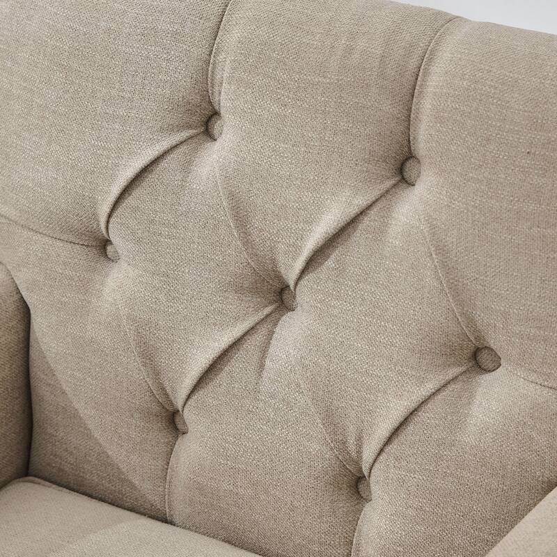 HUIMO Arm Chair Upholstered Button Tufted Accent Chair with Lumbar Pillow Beige/ Grey/ Light Blue/Brown
