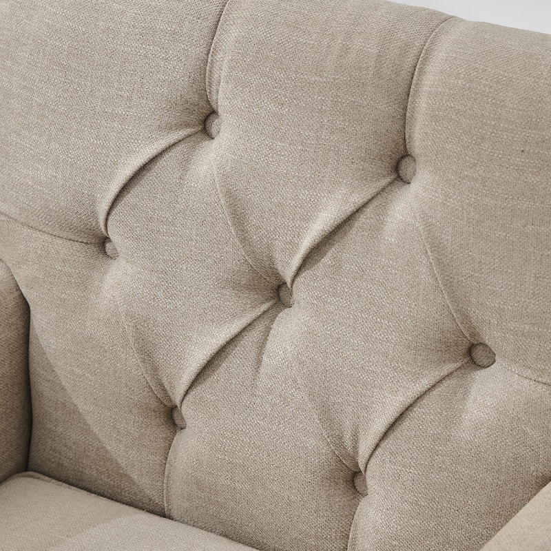 Set of 2 Arm Chair Upholstered Button Tufted Accent Chair with Lumbar Pillow Beige/ Grey/ Light Blue