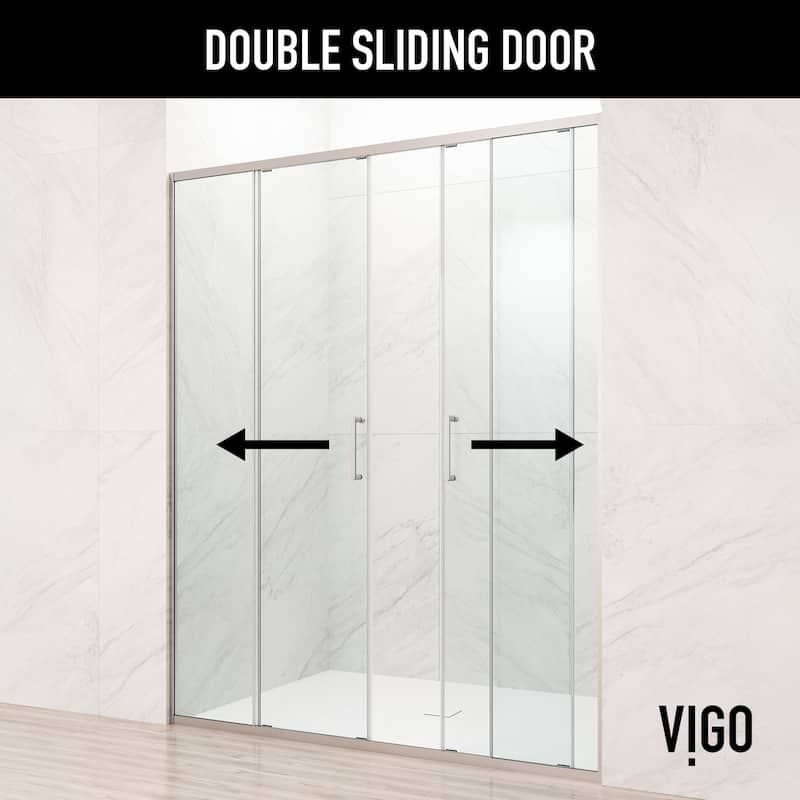 VIGO Paloma 56 to 60 in. W x 74 in. H Semi-Frameless Double-Sliding Shower Door with Clear Tempered Glass