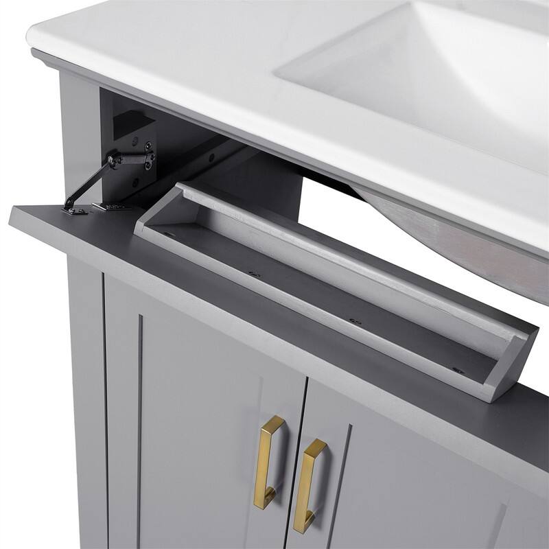 36" Bathroom Vanity with Ceramic Sink, Freestanding Bathroom Vanity Cabinet with 2 Soft Close Doors and 4 Storage Drawers