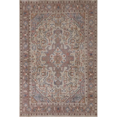 Distressed Tabriz Persian Antique Area Rug Handmade Wool Carpet - 6'7" x 9'4"