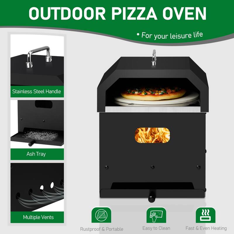 4-in-1 Outdoor Pizza Oven with Wood Fire and Charcoal Grill - 14.4 x 13.3 x 18 in