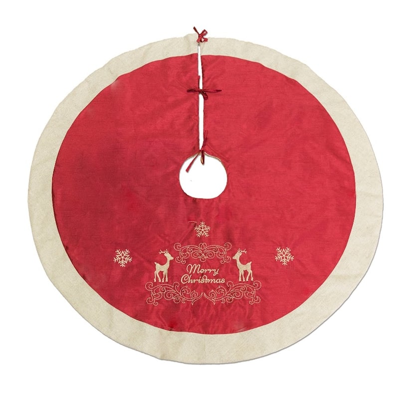 Homey Cozy Velvet Embroidered Christmas Tree Skirt - Red/Gold