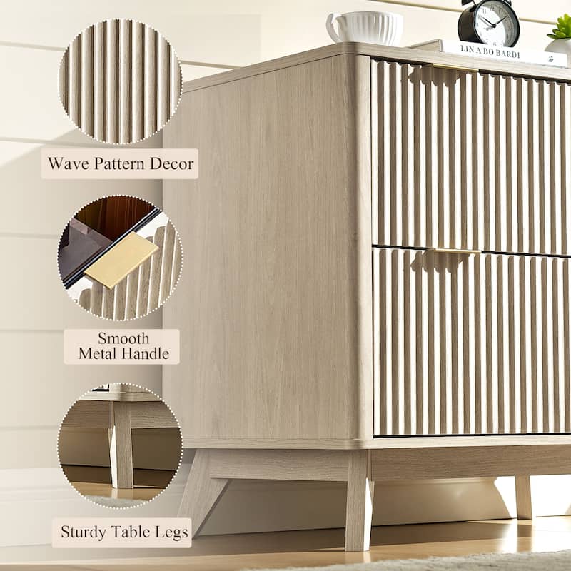 Modern Fluted 2 Drawer Lateral File Cabinet, Office Storage Cabinet