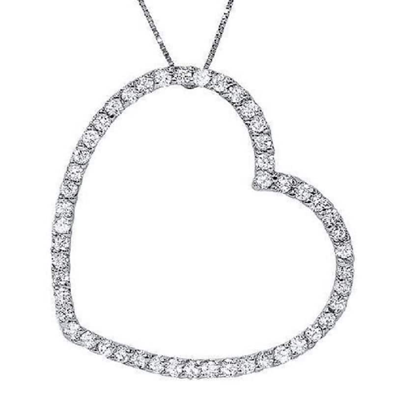 3/4 Ct Lab Grown Diamond Large Heart Shape Pendant White Gold Necklace
