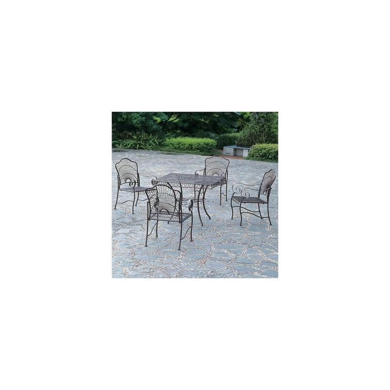 Outdoor Dining Set Iron Patio Furniture Group 4 Chair Table Bronze Finish 40 Inch